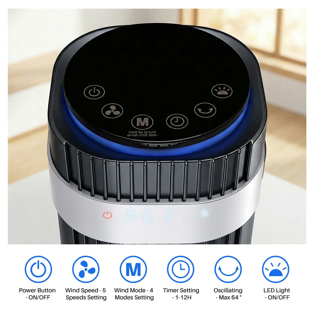 【New】Tower Fan for Bedroom, 28Db Silent Standing Fan with 12H Timer, Smart Auto Mode, 64° Oscillating Bladeless Cooling Fan for Home Office, Black