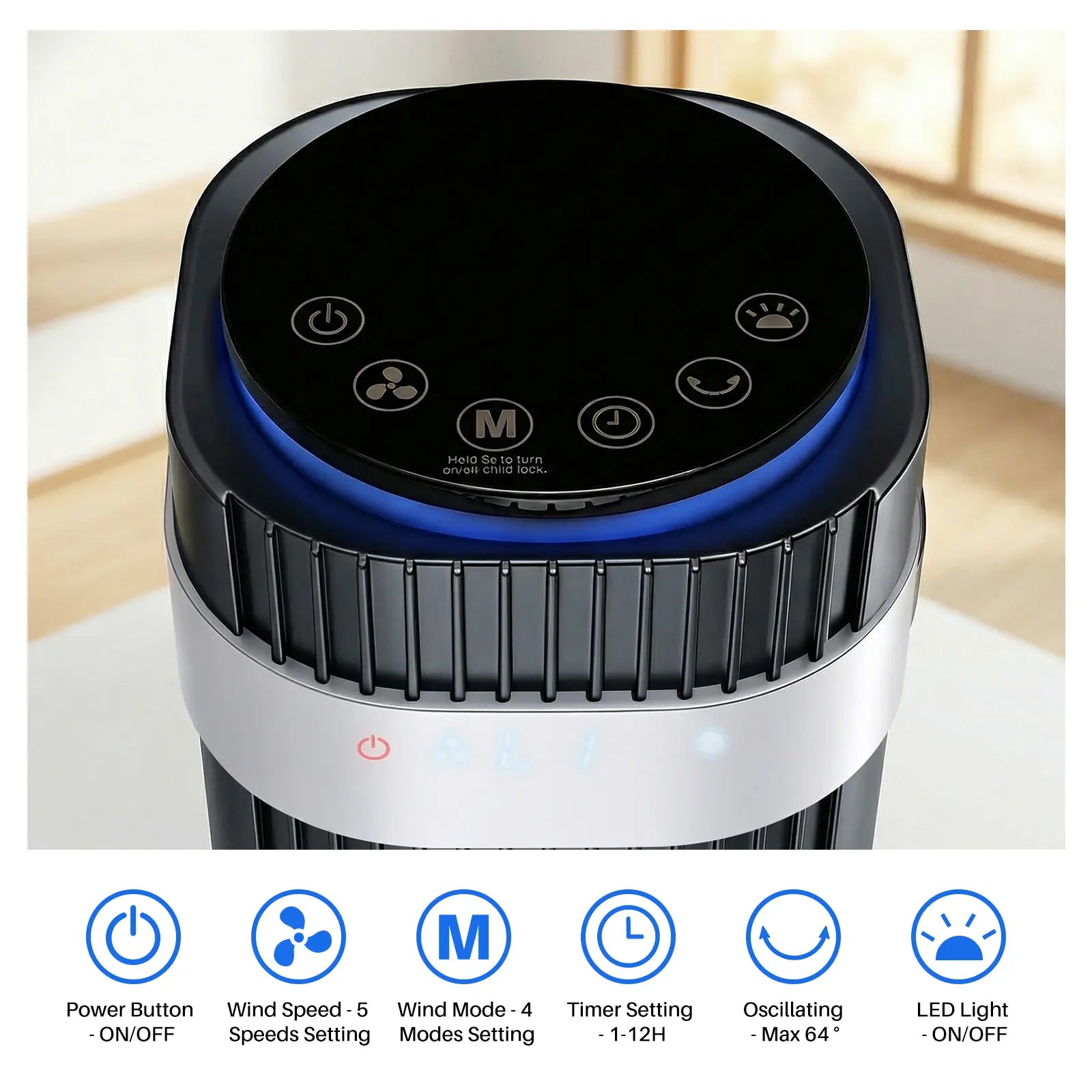 【New】Tower Fan for Bedroom, 28Db Silent Standing Fan with 12H Timer, Smart Auto Mode, 64° Oscillating Bladeless Cooling Fan for Home Office, Black