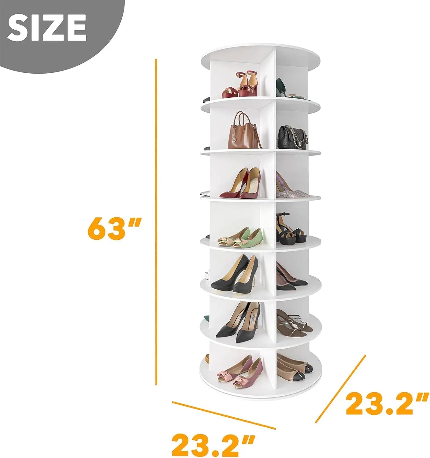 7 Tiers Rotating Shoe Rack Tower, 360° Spinning Shoe Rack, Revolving Storage round Carousel Display, Freestanding Lazy Susan Organizer Display for Bedroom, Living Room, Entryway, Closet, White