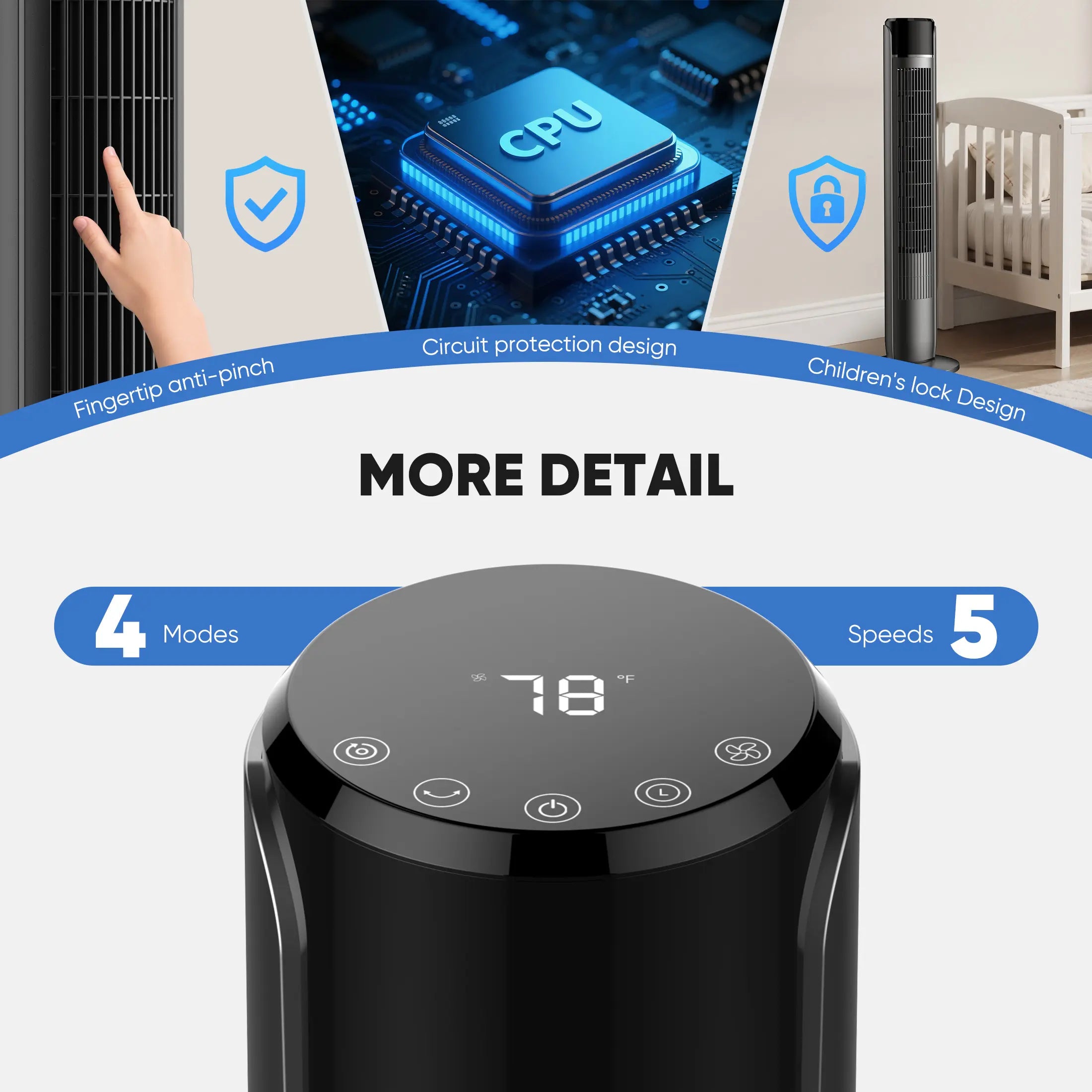 【New】Tower Fan for Bedroom, 28Db Silent Standing Fan with 12H Timer, Smart Auto Mode, 64° Oscillating Bladeless Cooling Fan for Home Office, Black