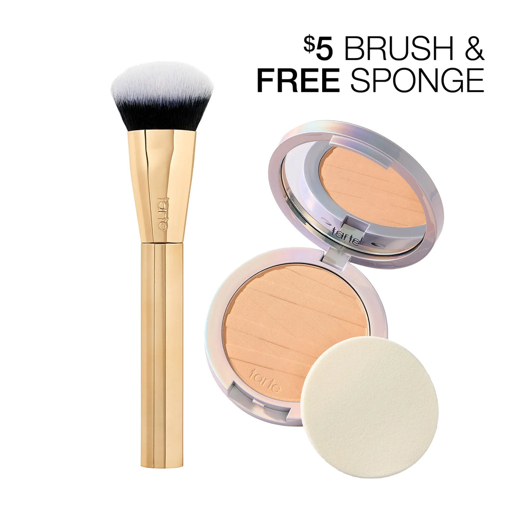 Tarte Shape Tape Powder Foundation & Brush Duo - Medium Coverage, Natural Matte Finish + Foundation Brush for Flawless Skin