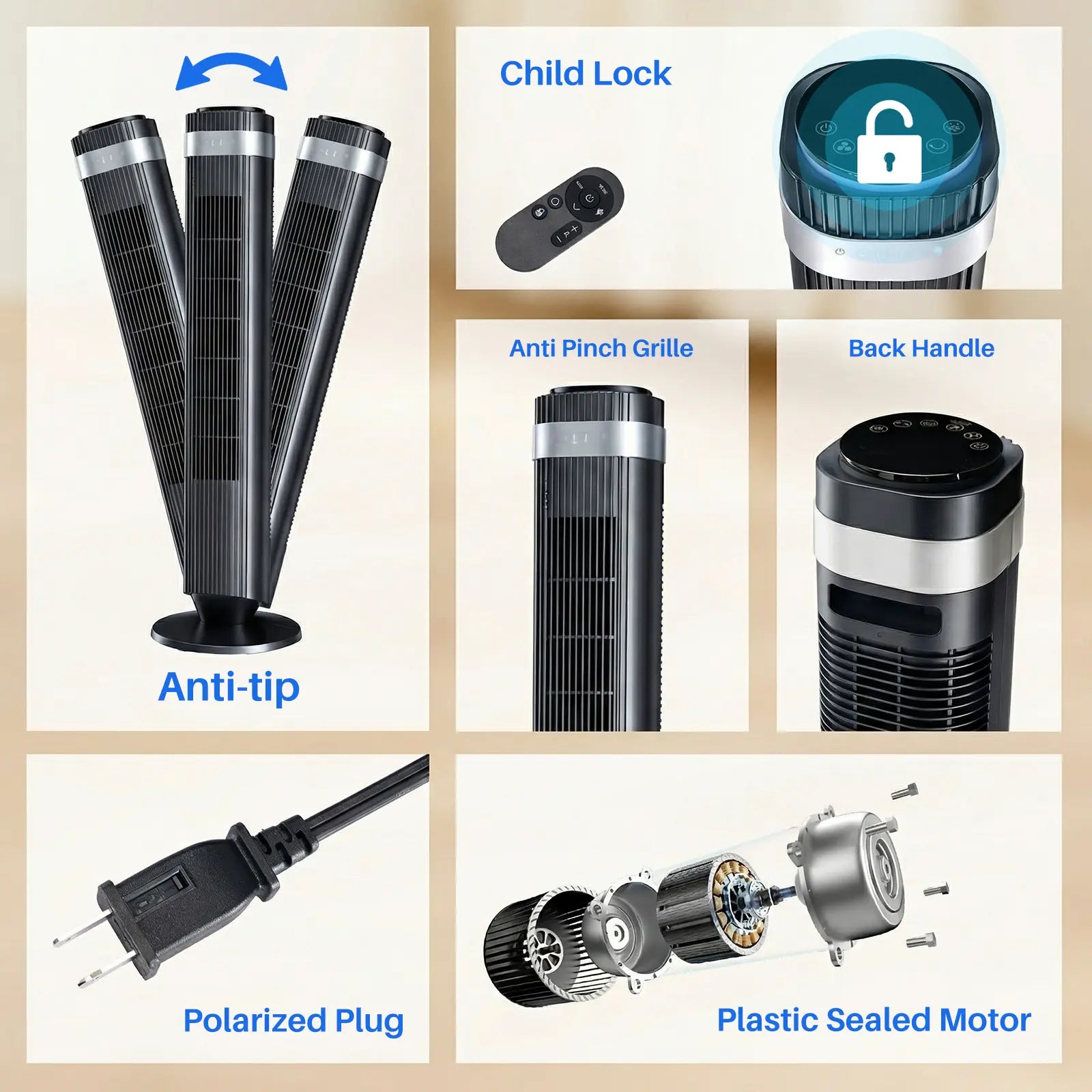 【New】Tower Fan for Bedroom, 28Db Silent Standing Fan with 12H Timer, Smart Auto Mode, 64° Oscillating Bladeless Cooling Fan for Home Office, Black