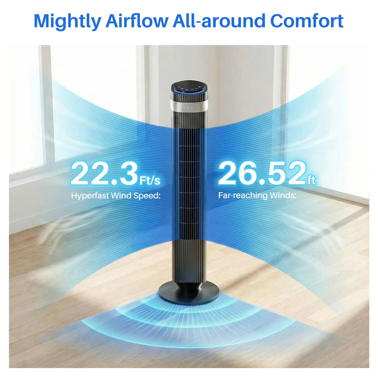 【New】Tower Fan for Bedroom, 28Db Silent Standing Fan with 12H Timer, Smart Auto Mode, 64° Oscillating Bladeless Cooling Fan for Home Office, Black