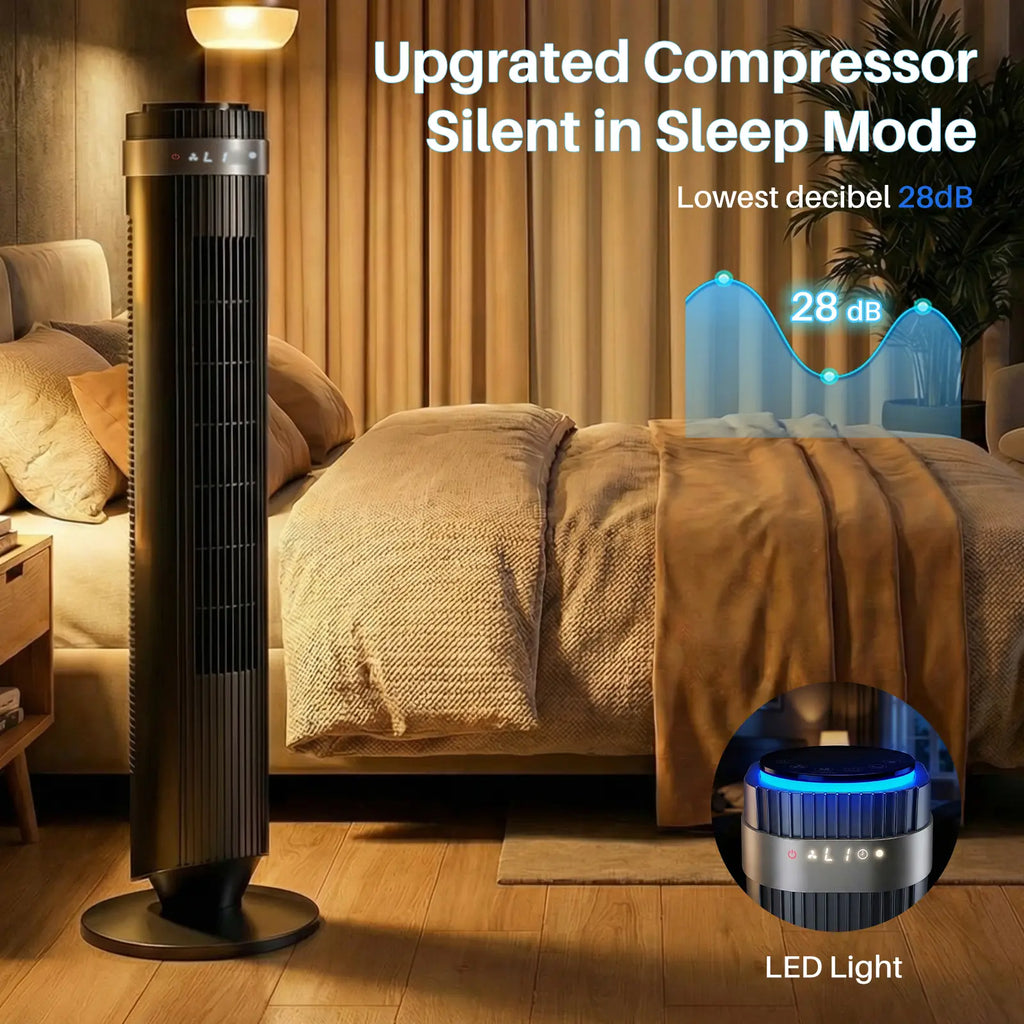 【New】Tower Fan for Bedroom, 28Db Silent Standing Fan with 12H Timer, Smart Auto Mode, 64° Oscillating Bladeless Cooling Fan for Home Office, Black