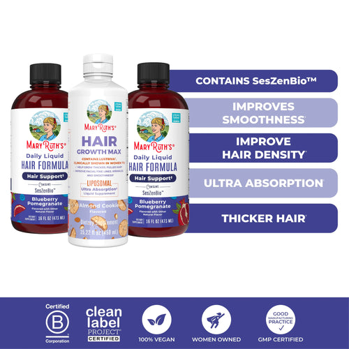 Maryruth’S Advanced Hair Care Trio Bundle - Daily Liquid Hair Formula 16 Oz (2-Pack) - Hair Growth Max Liposomal 15.22 Oz - Thicker, Fuller Hair - Improved Hair Density - Featuring Lustriva & Seszenbio