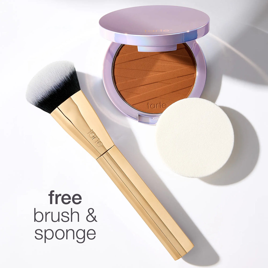 Tarte Shape Tape Powder Foundation & Brush Duo - Medium Coverage, Natural Matte Finish + Foundation Brush for Flawless Skin